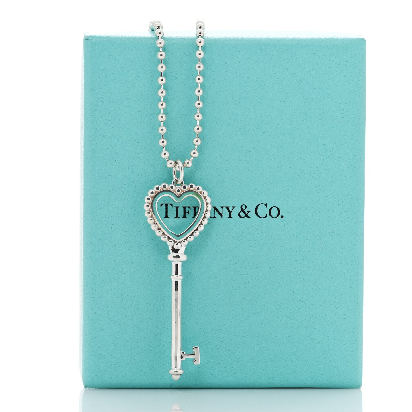 Sterling Silver Enamel Beaded Heart Key Pendant Necklace Blue