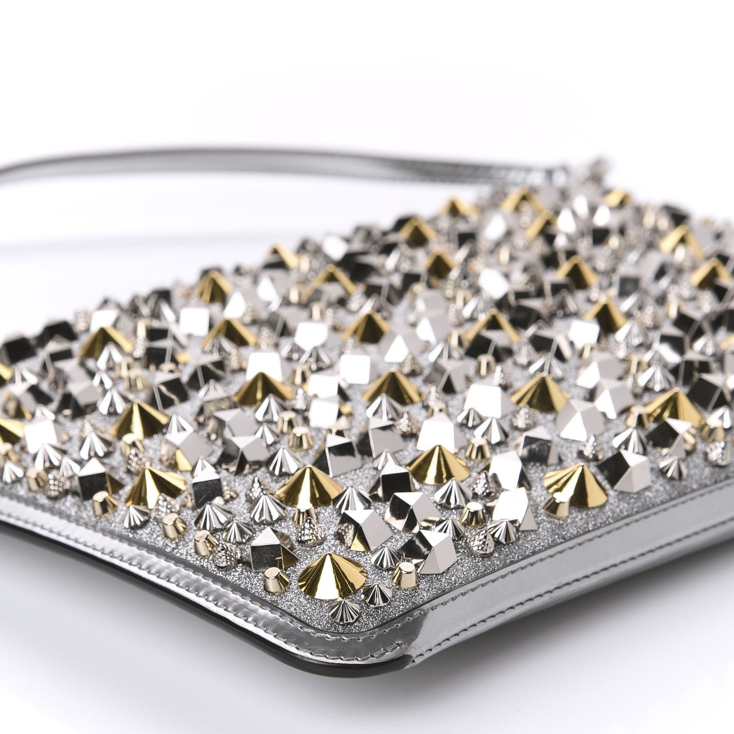 Patent Calfskin Glitter Studded Loubiclutch Crossbody Clutch Silver