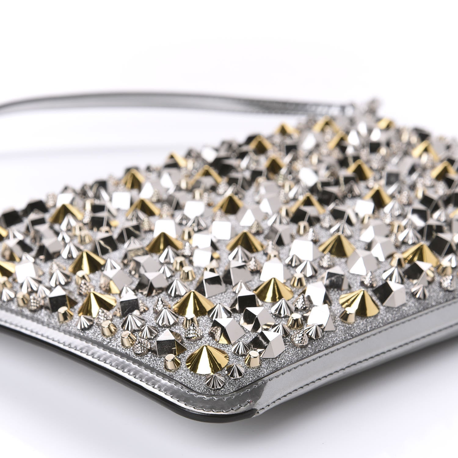 Christian Louboutin Patent Calfskin Glitter Studded Loubiclutch Crossbody Clutch Silver 6 of 9