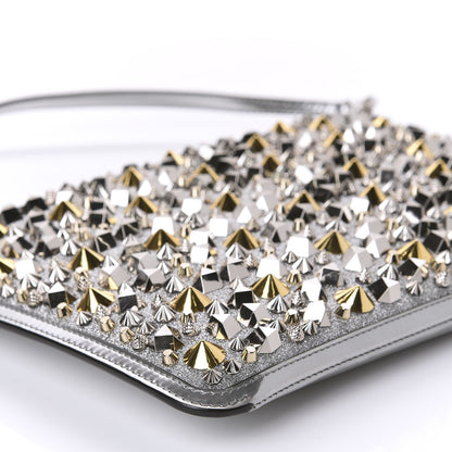 Christian Louboutin Patent Calfskin Glitter Studded Loubiclutch Crossbody Clutch Silver 6 of 9