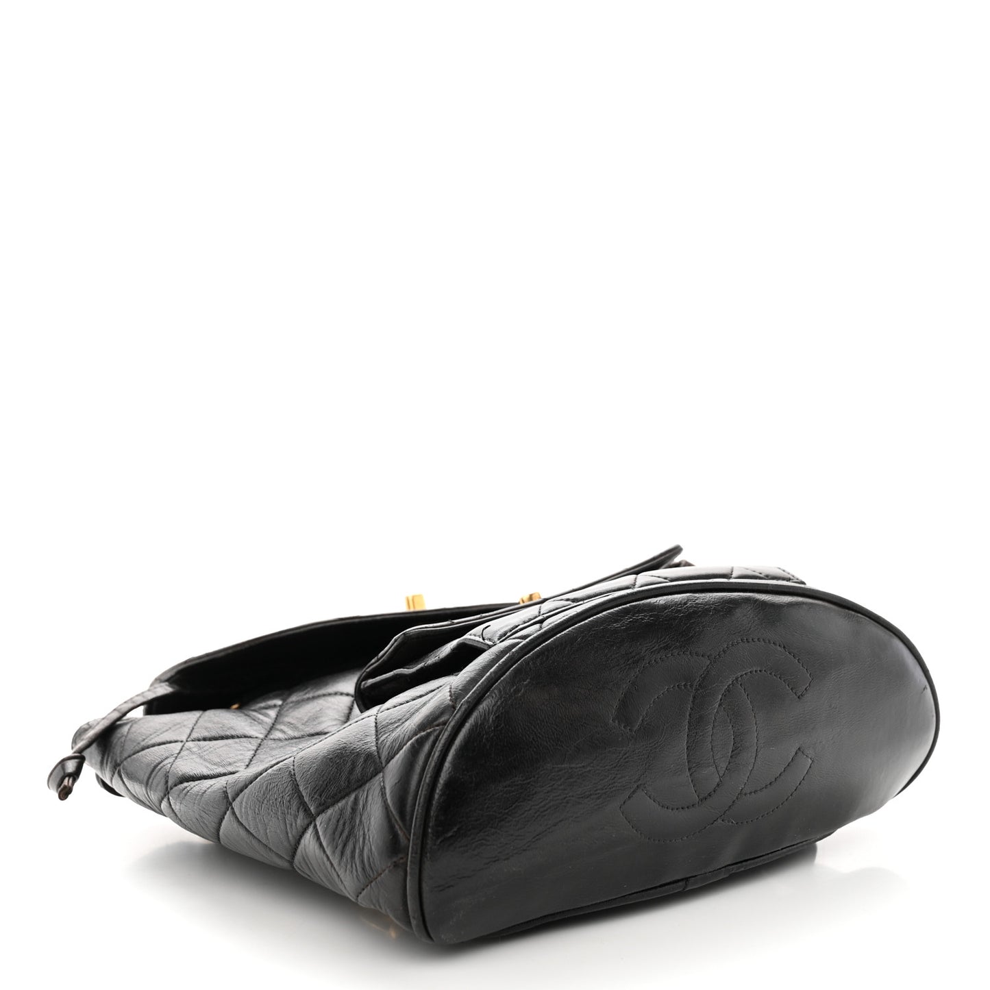 Lambskin Quilted Drawstring Backpack Black