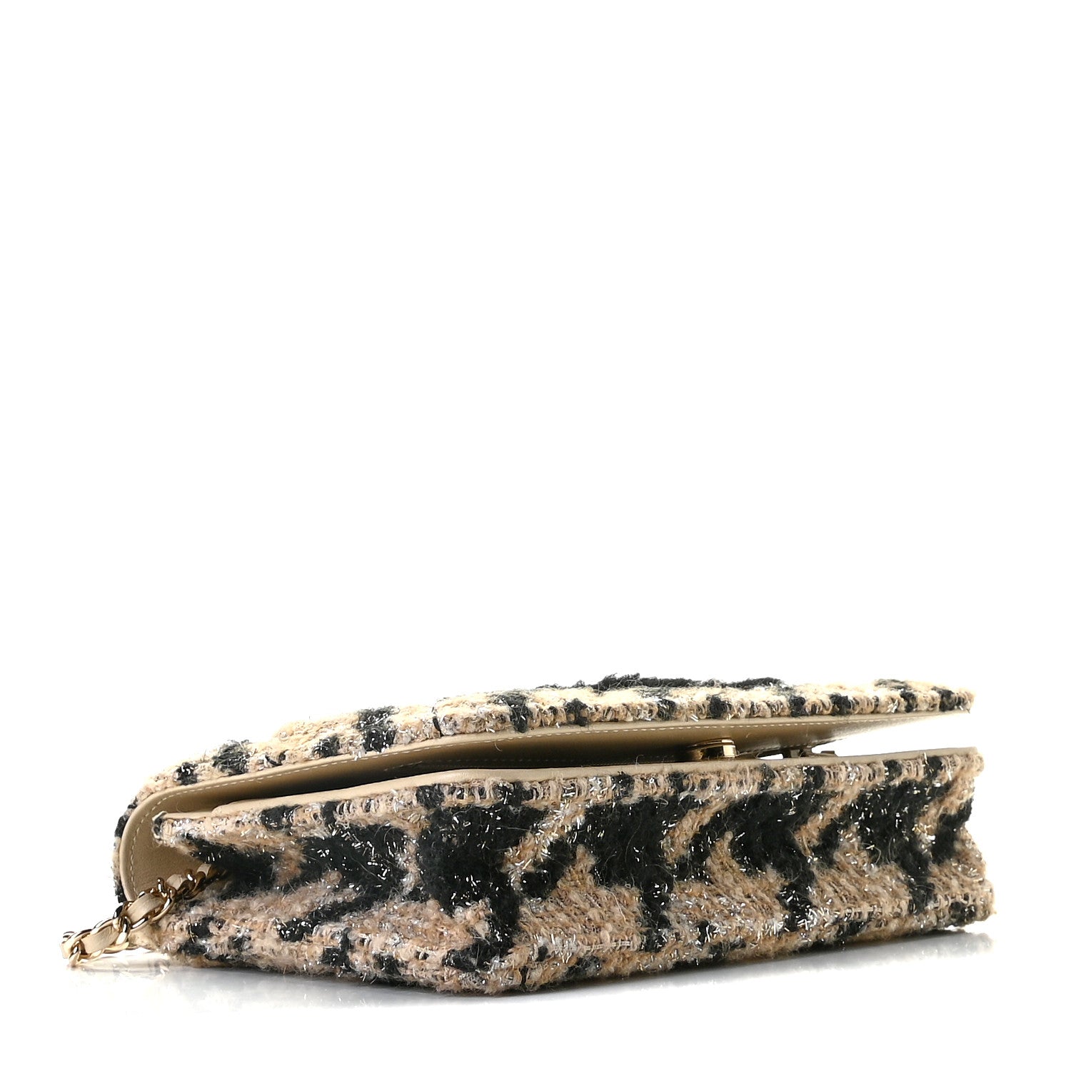 Chanel Tweed Shearling Quilted Chanel Wallet On Chain WOC and Coin Purse Beige Black 4 of 10