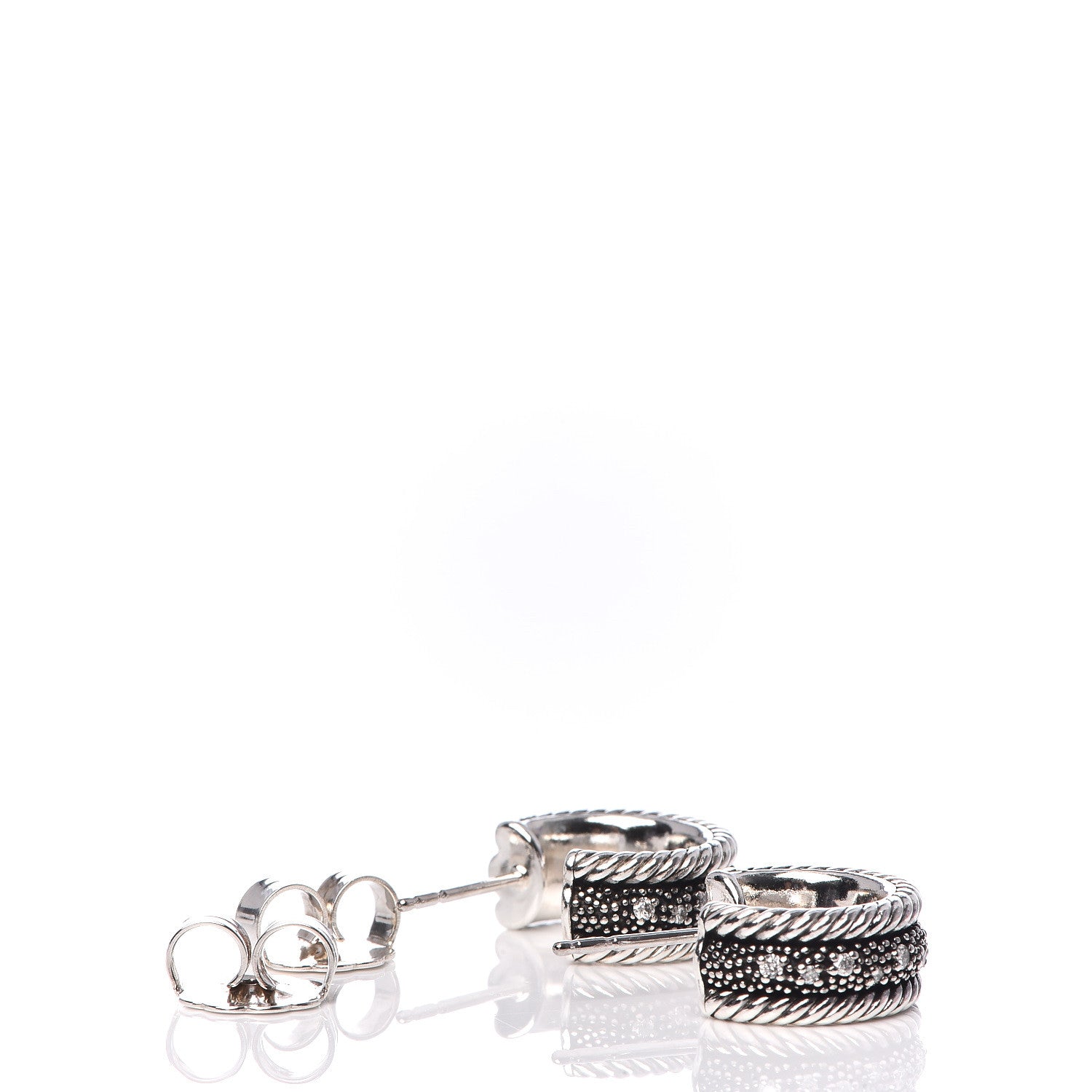 David Yurman Sterling Silver Diamond 16mm Small Midnight Melange Hoop Earrings 3 of 4