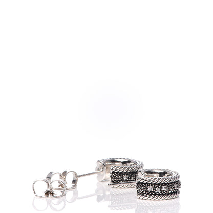 David Yurman Sterling Silver Diamond 16mm Small Midnight Melange Hoop Earrings 3 of 4