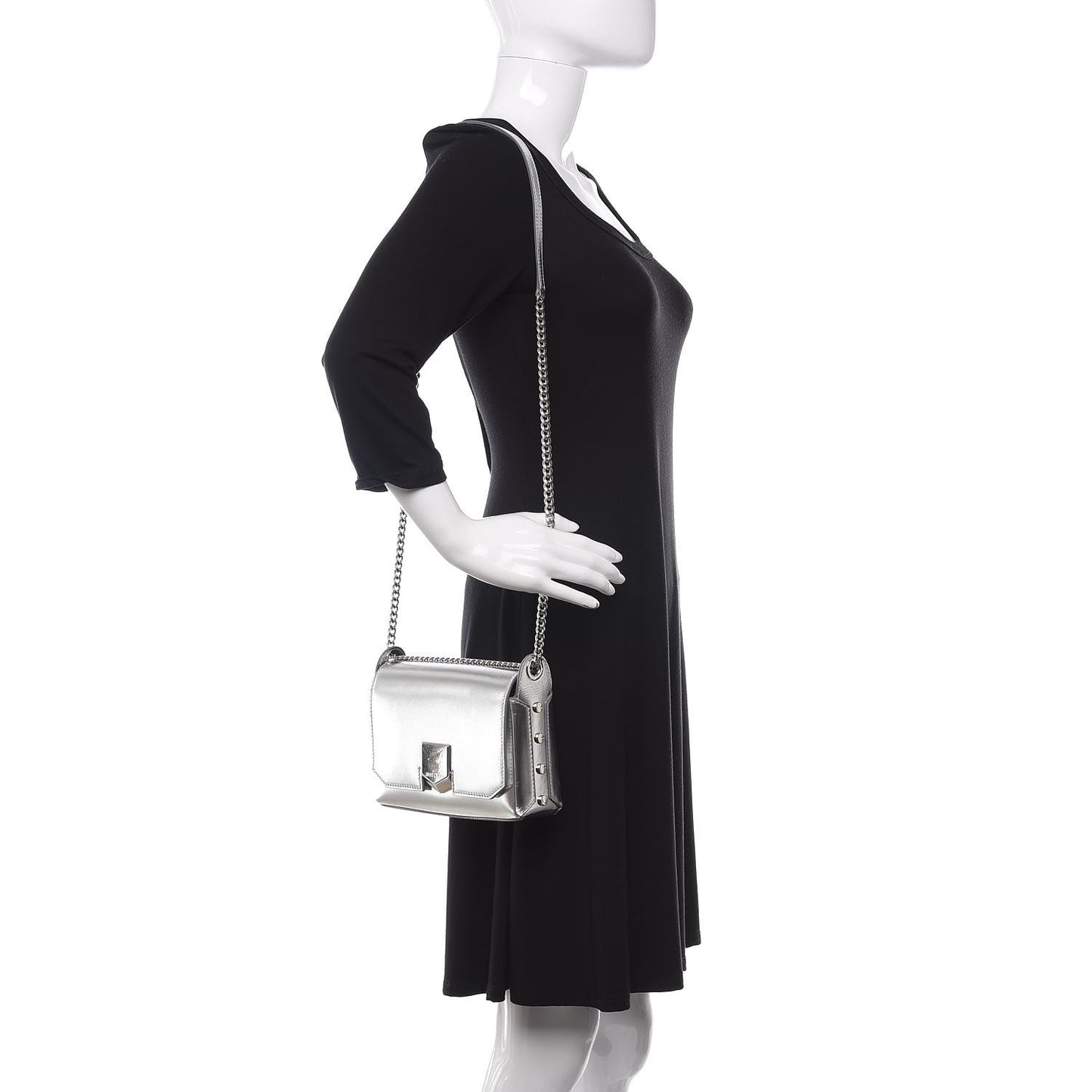 Metallic Calfskin Lockett Petite Shoulder Bag Silver