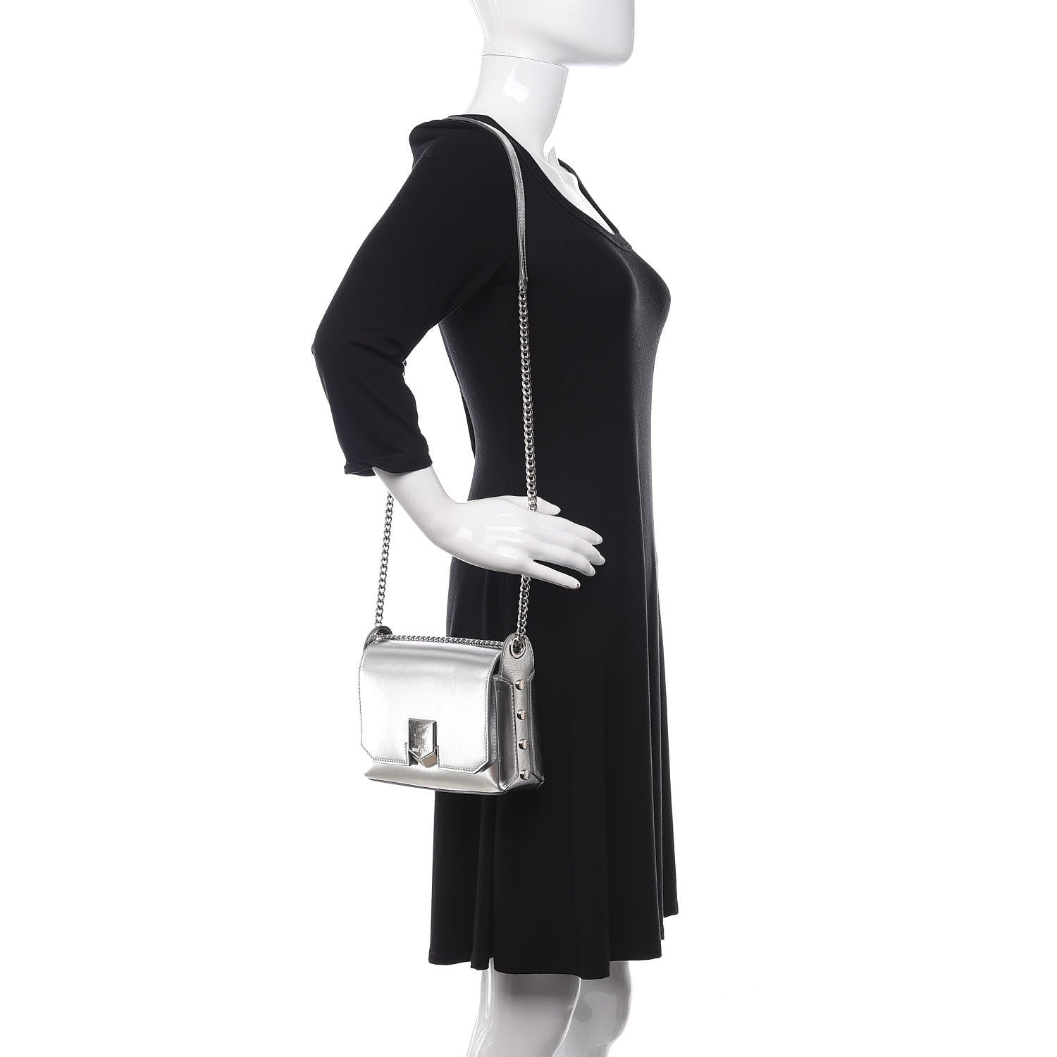 Jimmy Choo Metallic Calfskin Lockett Petite Shoulder Bag Silver 2 of 11