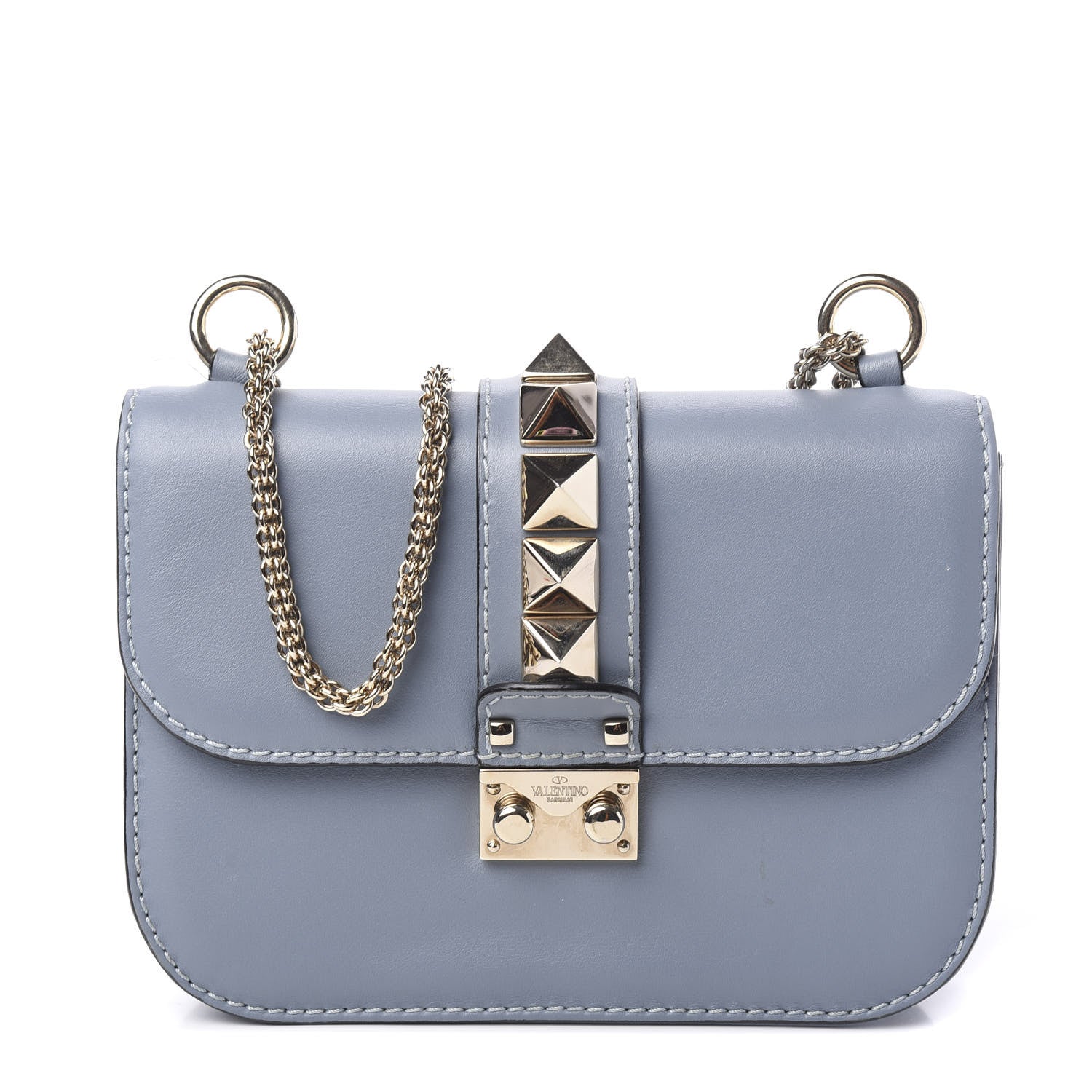 Valentino Garavani Vitello Small Glam Lock Rockstud Flap London Stone 1 of 8