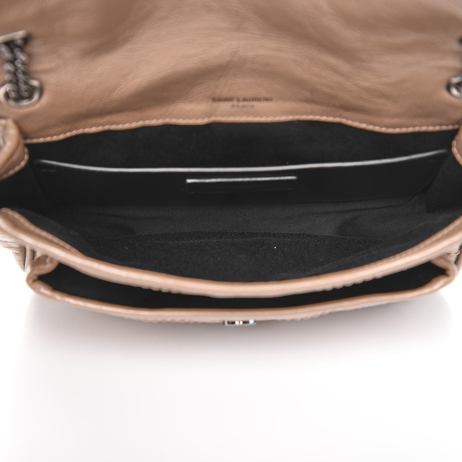 Saint Laurent Crinkled Calfskin Matelasse Monogram Baby Niki Chain Satchel Light Taupe 5 of 7