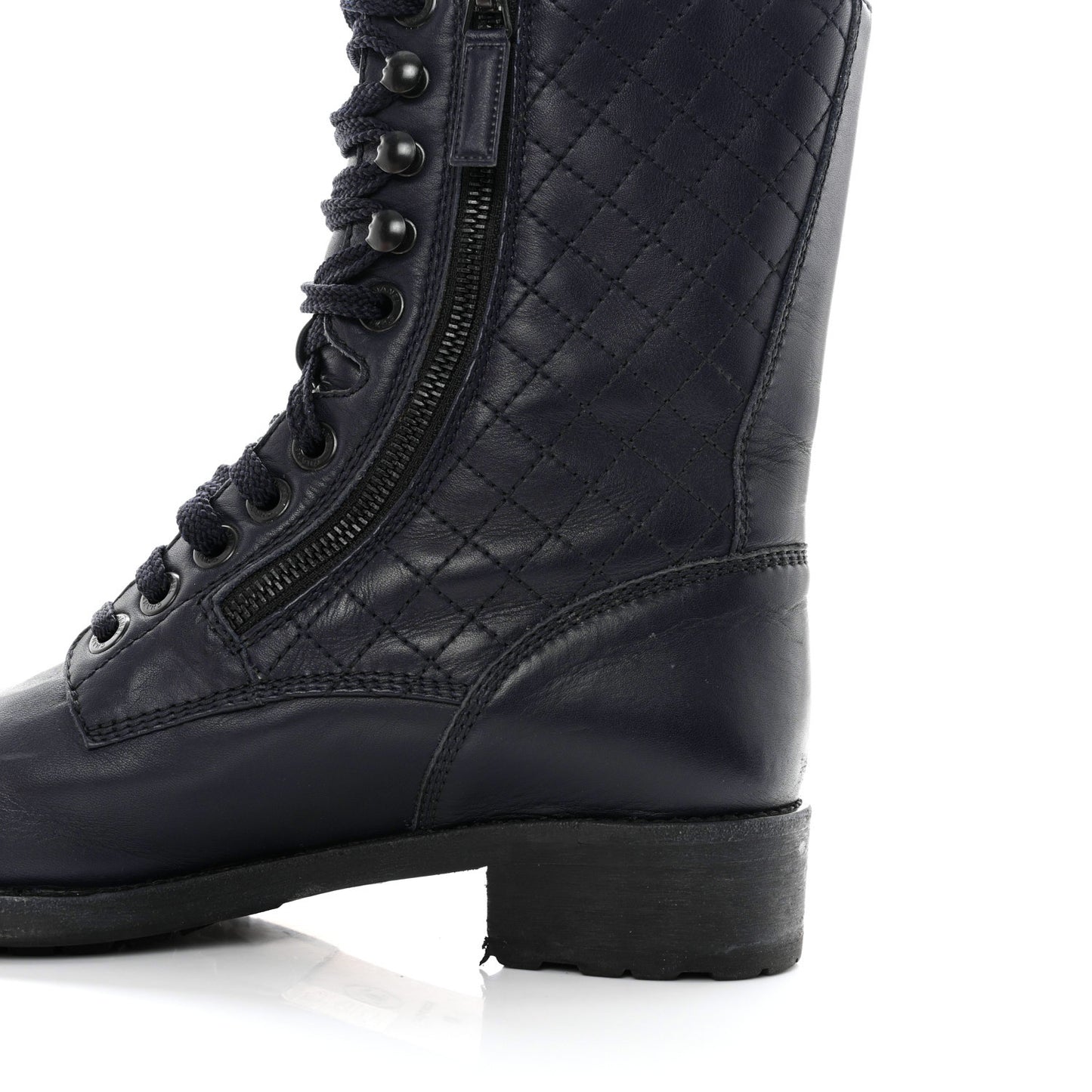 Sheepskin Quilted CC Tall Lace Up Combat Boots 40 Navy