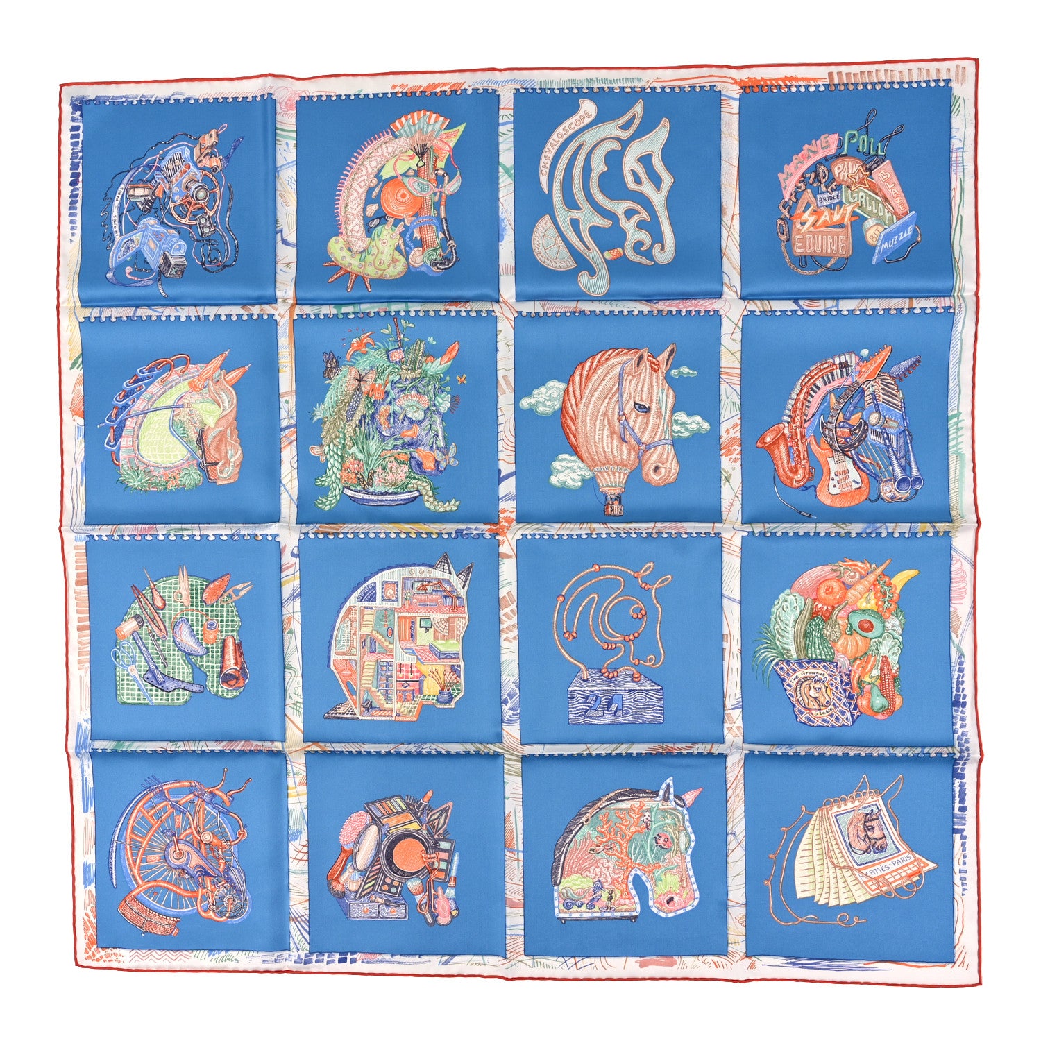 Hermes Silk Chevaloscope Scarf 90 Bleu Orange Multicolor 1 of 3