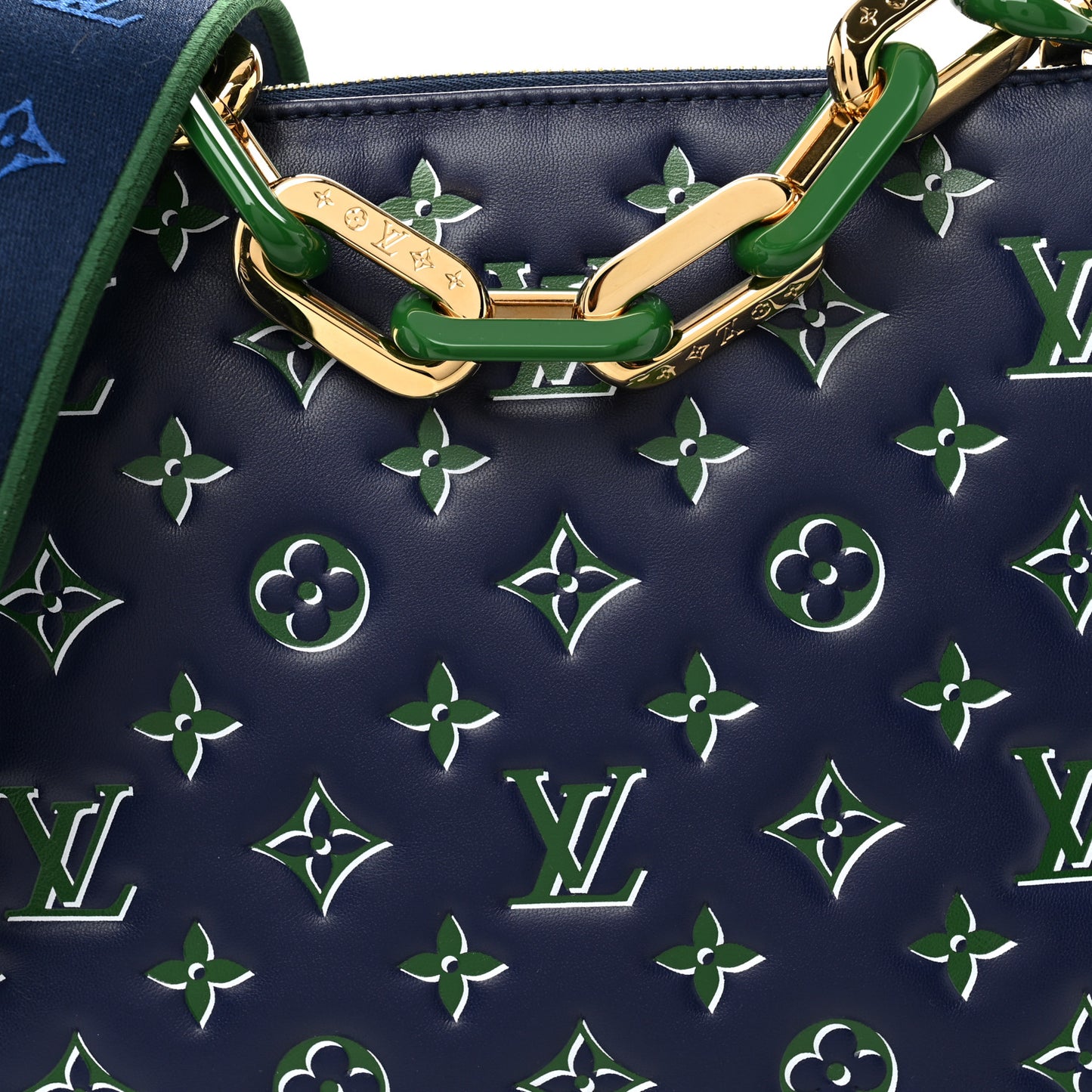 Lambskin Embossed Monogram Coussin PM Blue Green