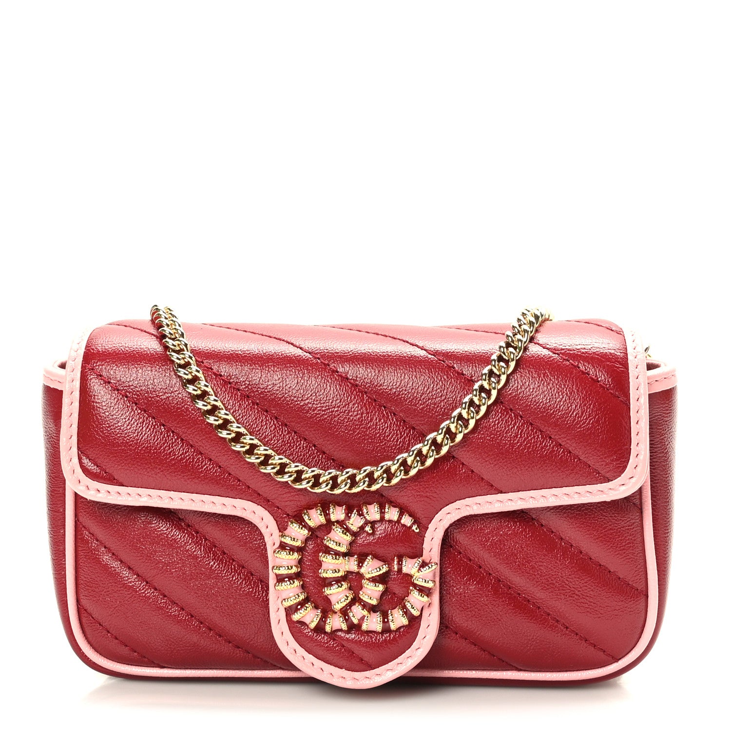 Gucci Azalea Calfskin Enamel Matelasse Diagonal Super Mini Torchon GG Marmont Shoulder Bag New Cherry Red Wild Rose 1 of 10