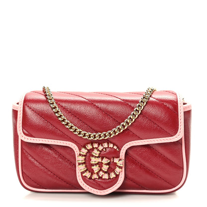 Gucci Azalea Calfskin Enamel Matelasse Diagonal Super Mini Torchon GG Marmont Shoulder Bag New Cherry Red Wild Rose 1 of 10