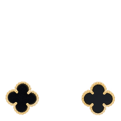 Van Cleef & Arpels 18K Yellow Gold Black Onyx Sweet Alhambra Earrings 1 of 5