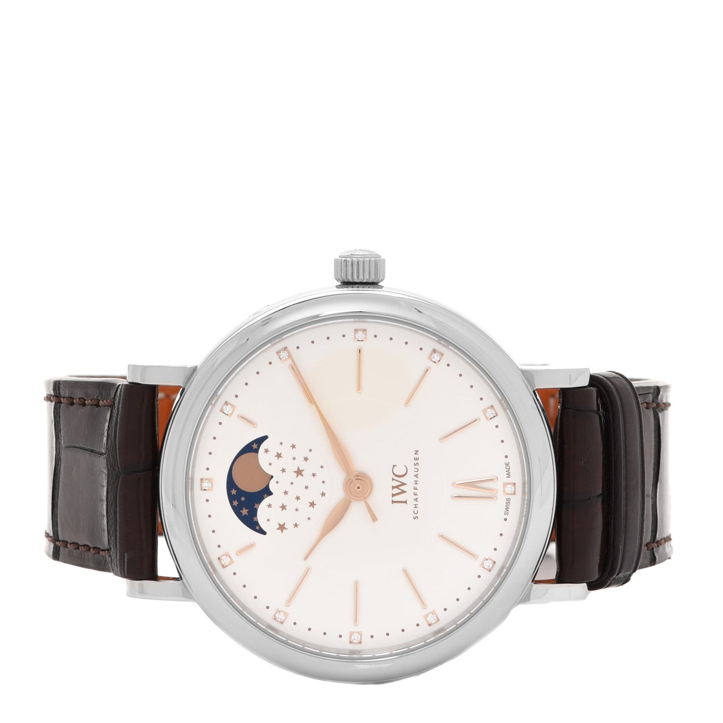Stainless Steel Alligator Diamond 37mm Portofino Moon Phase Automatic Watch IW459011