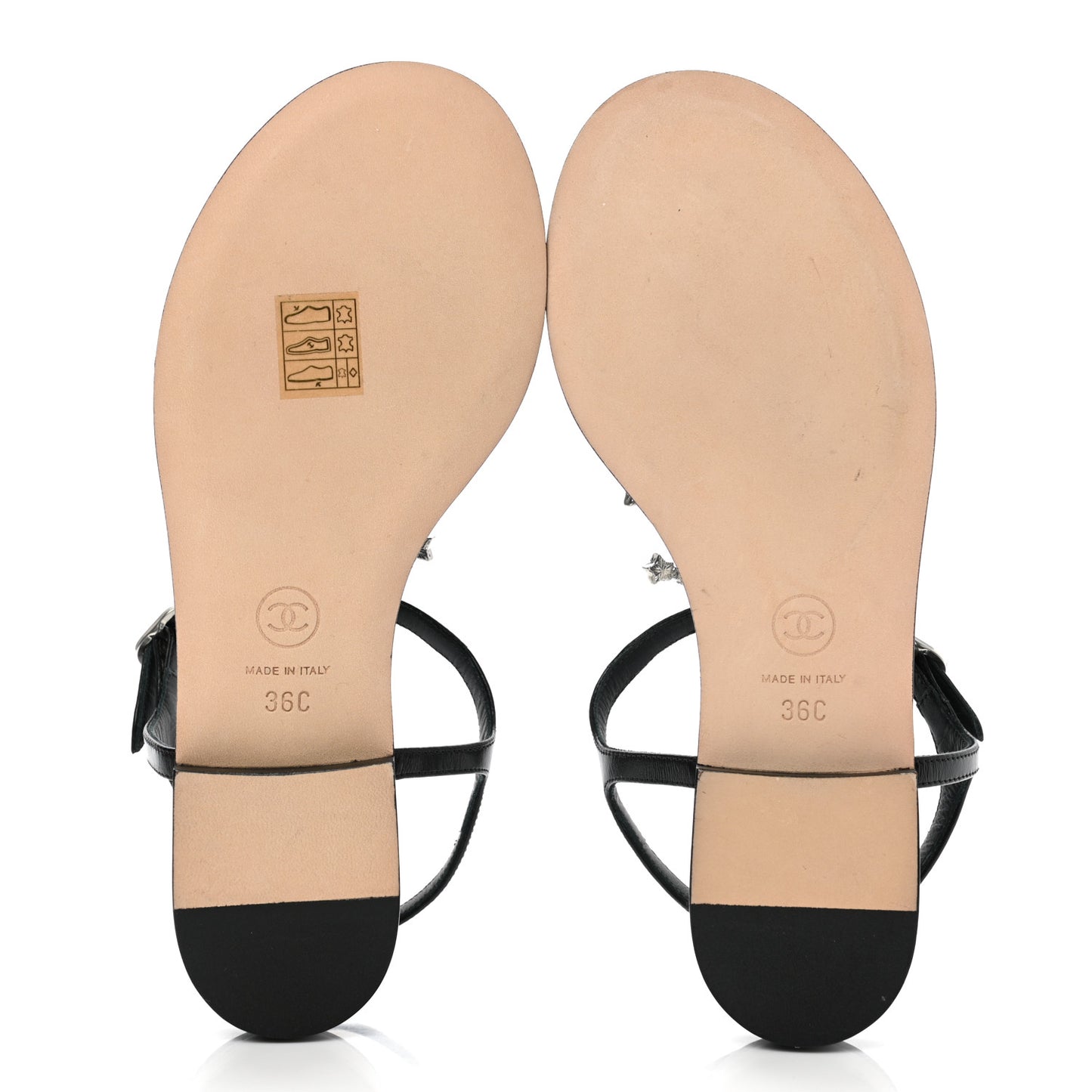 Calfskin Pearl CC Star Thong Sandals 36 Black