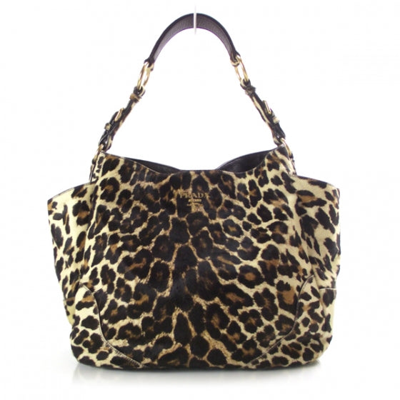 Calf Hair Leopard Print Shoulder Bag Avorio