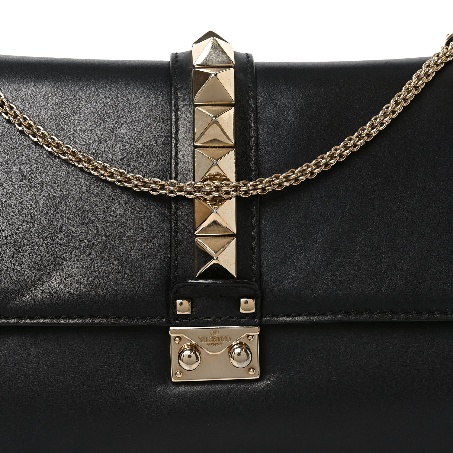 Valentino Garavani Vitello Large Glam Lock Rockstud Flap Black 7 of 9