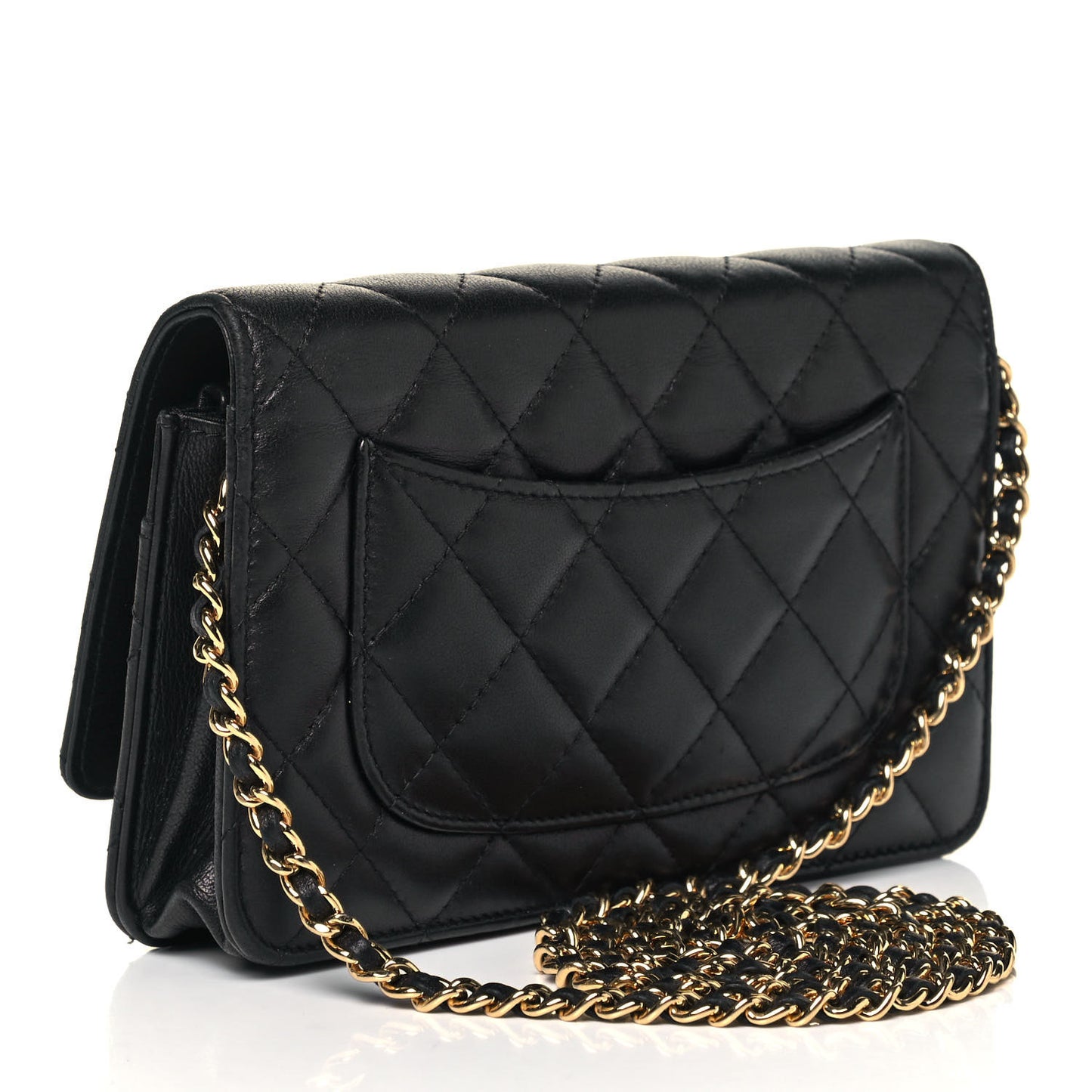 Lambskin Quilted Egyptian Amulet Wallet On Chain WOC Black