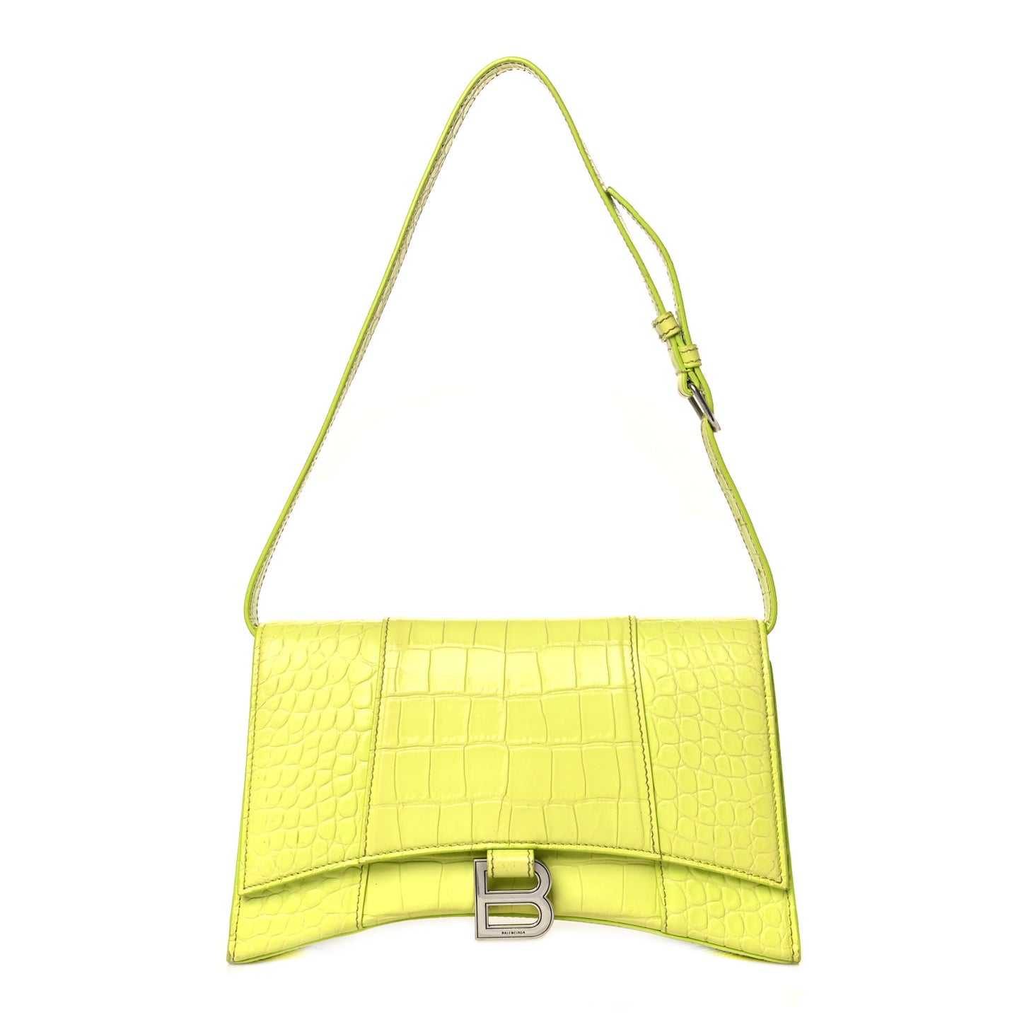 Shiny Calfskin Crocodile Embossed Small Hourglass Sling Shoulder Bag Lime