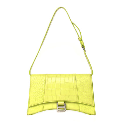 Balenciaga Shiny Calfskin Crocodile Embossed Small Hourglass Sling Shoulder Bag Lime 1 of 9