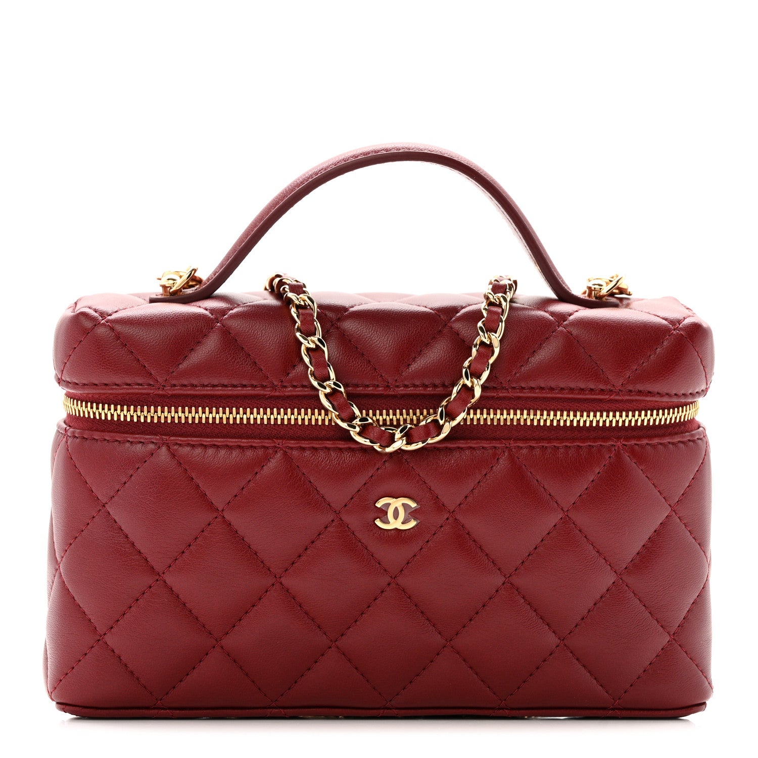 Chanel Lambskin Quilted Top Handle Slim Vanity With Chain Burgundy 1 of 13