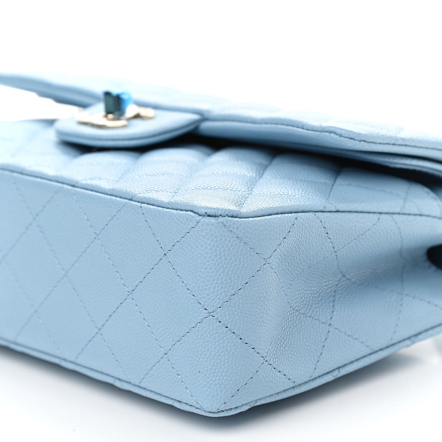 Caviar Quilted Small Double Flap Blue