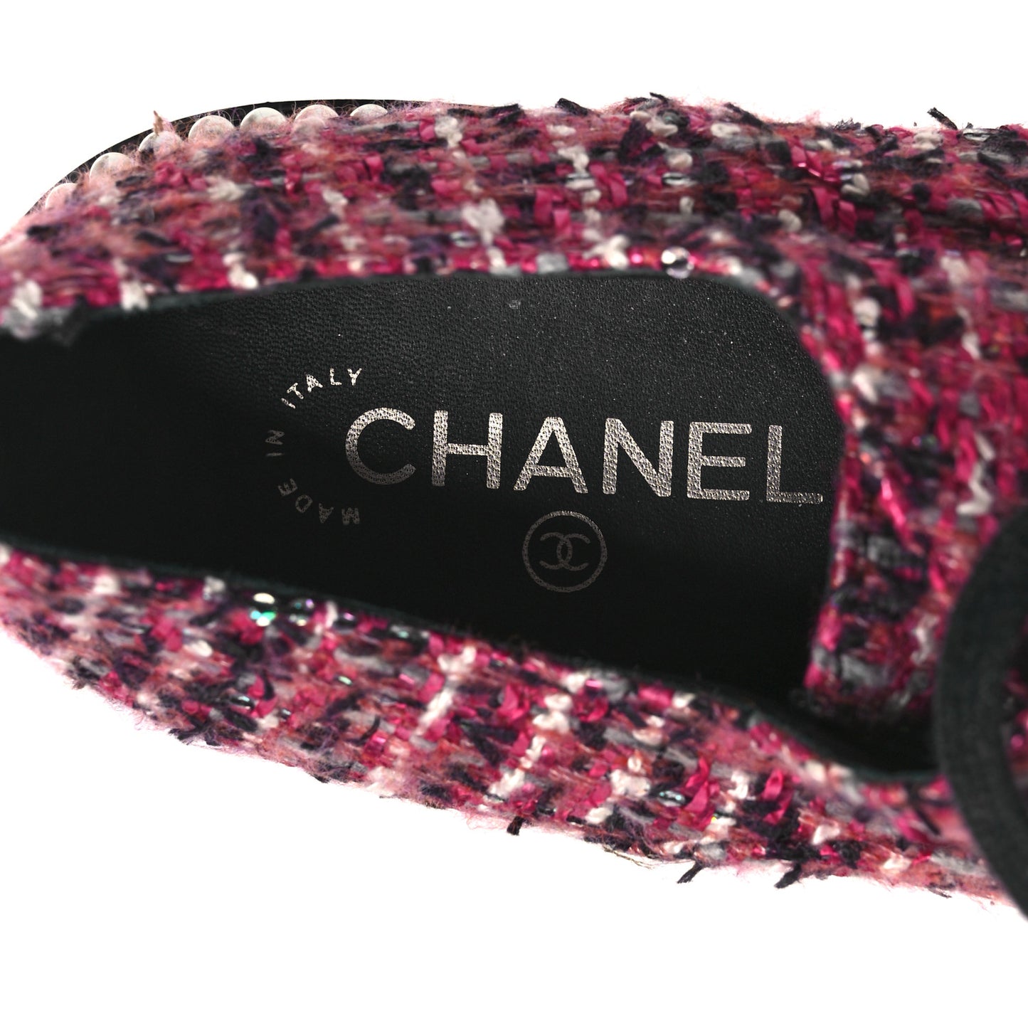 Tweed Grosgrain Sequin Pearl Lace Up Sneakers 40 Black Pink
