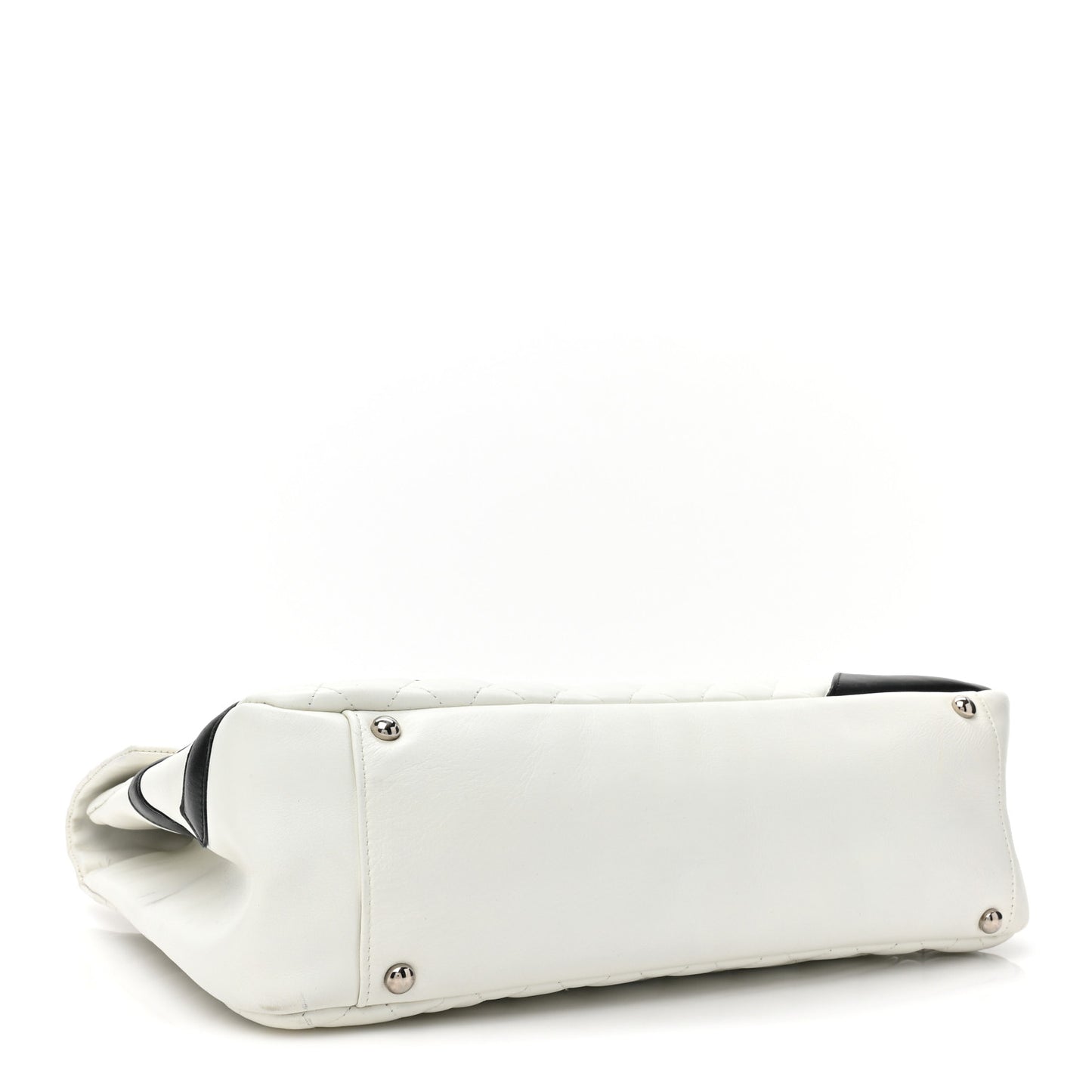 Calfskin Quilted Large Cambon Flap White Black
