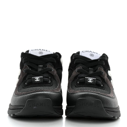 Chanel Mesh Suede Grained Calfskin Womens CC Sneakers 35 Black White 2 of 10