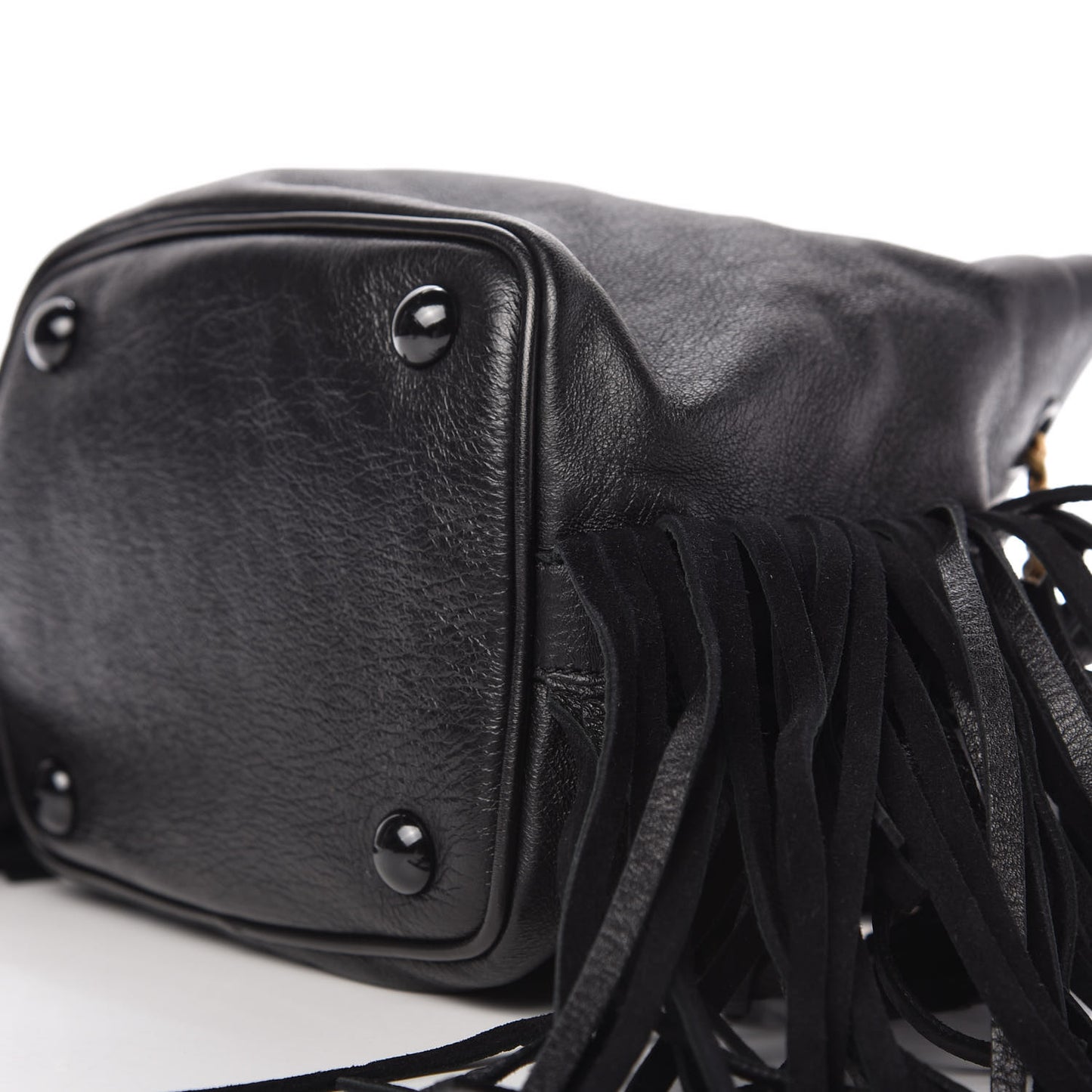 Calfskin Suede Fringe Baby Emmanuelle Bucket Black