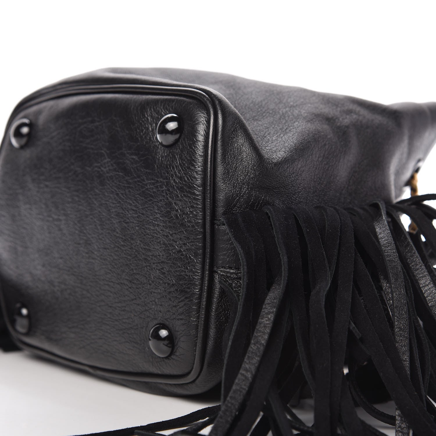 Saint Laurent Calfskin Suede Fringe Baby Emmanuelle Bucket Black 7 of 10