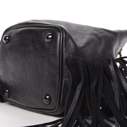 Saint Laurent Calfskin Suede Fringe Baby Emmanuelle Bucket Black 7 of 10