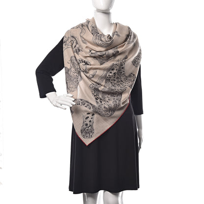 Hermes Cashmere Silk Dans L'atelier de Robert Dallet Shawl 140 Naturel Anthracite Gris 2 of 6