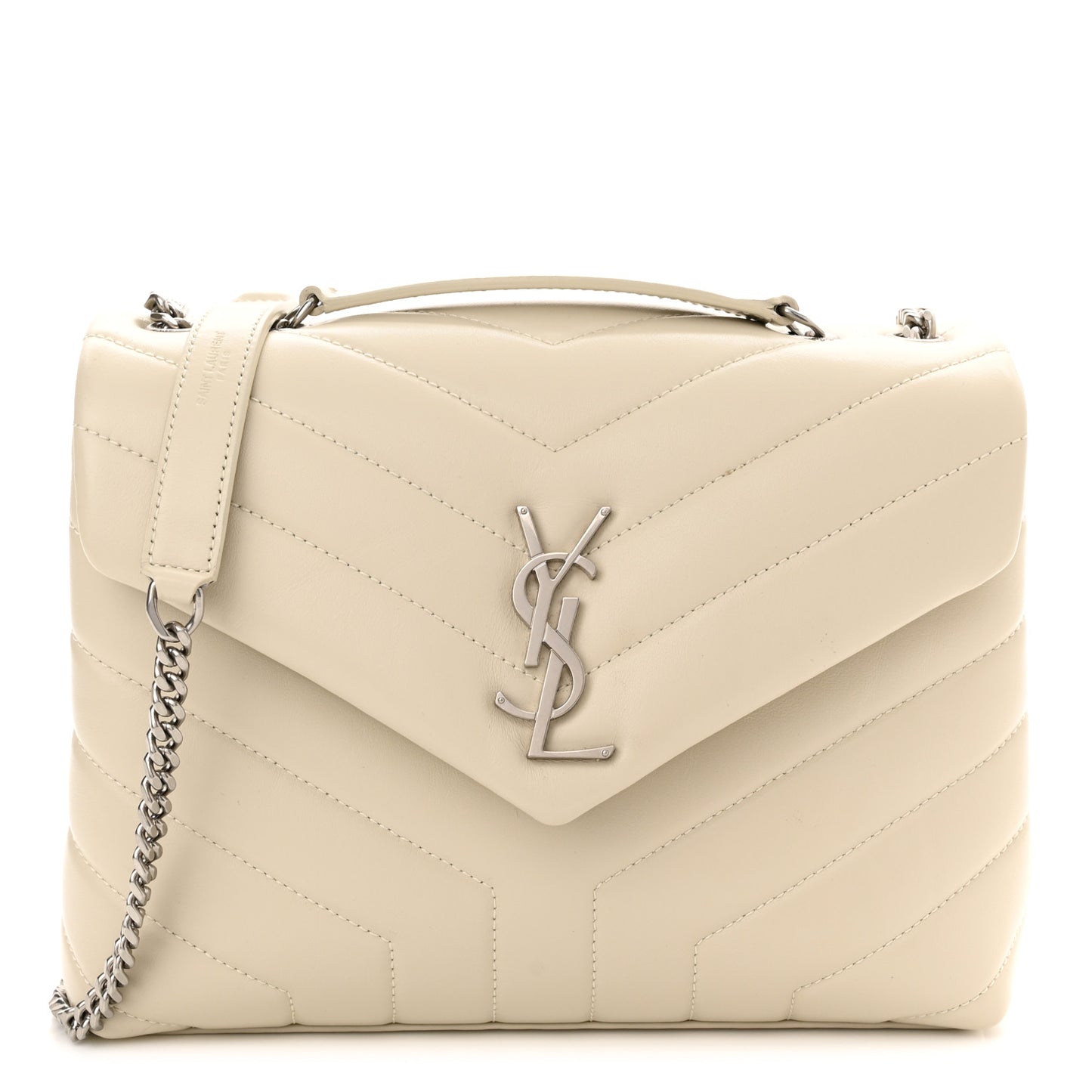 Calfskin Y Quilted Monogram Small Loulou Chain Satchel Blanc Vintage