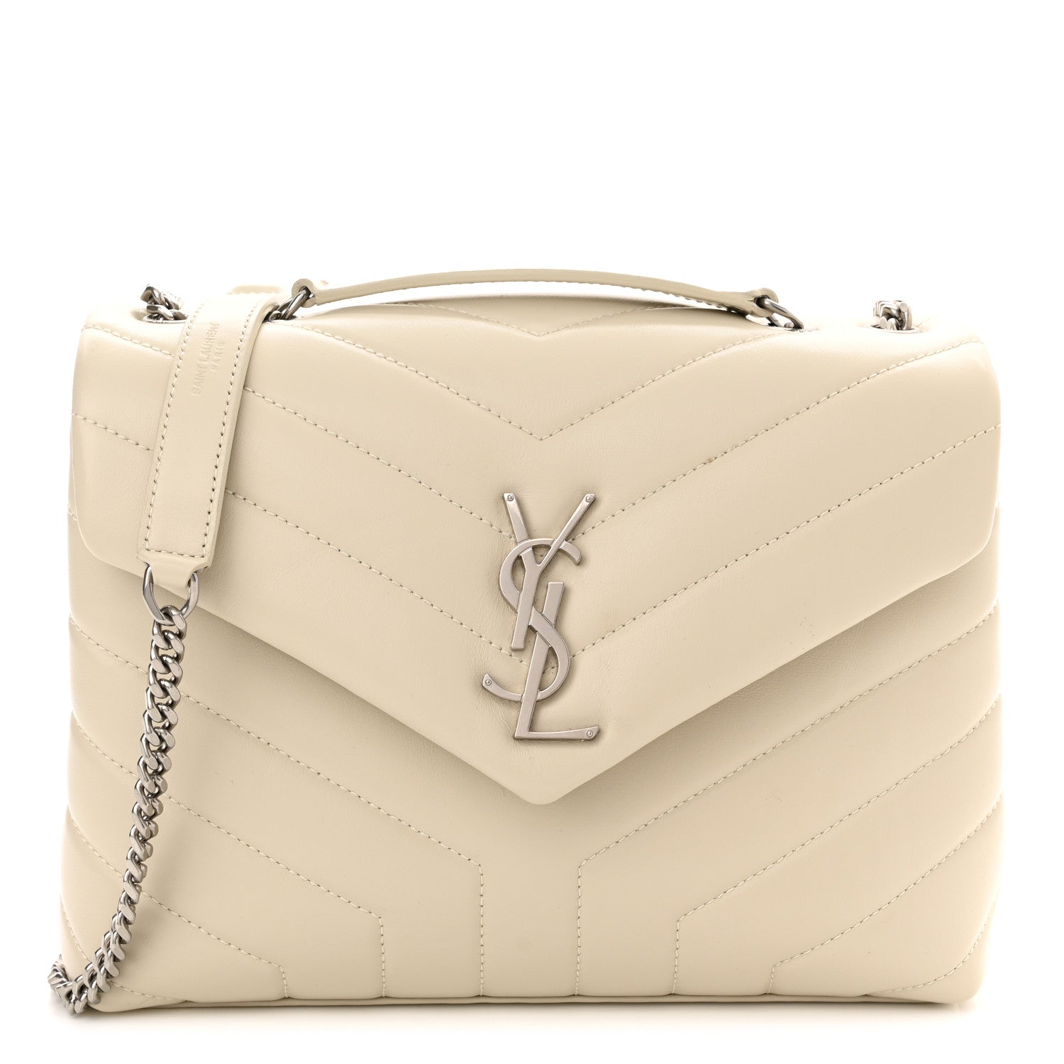 Saint Laurent Calfskin Y Quilted Monogram Small Loulou Chain Satchel Blanc Vintage 1 of 9