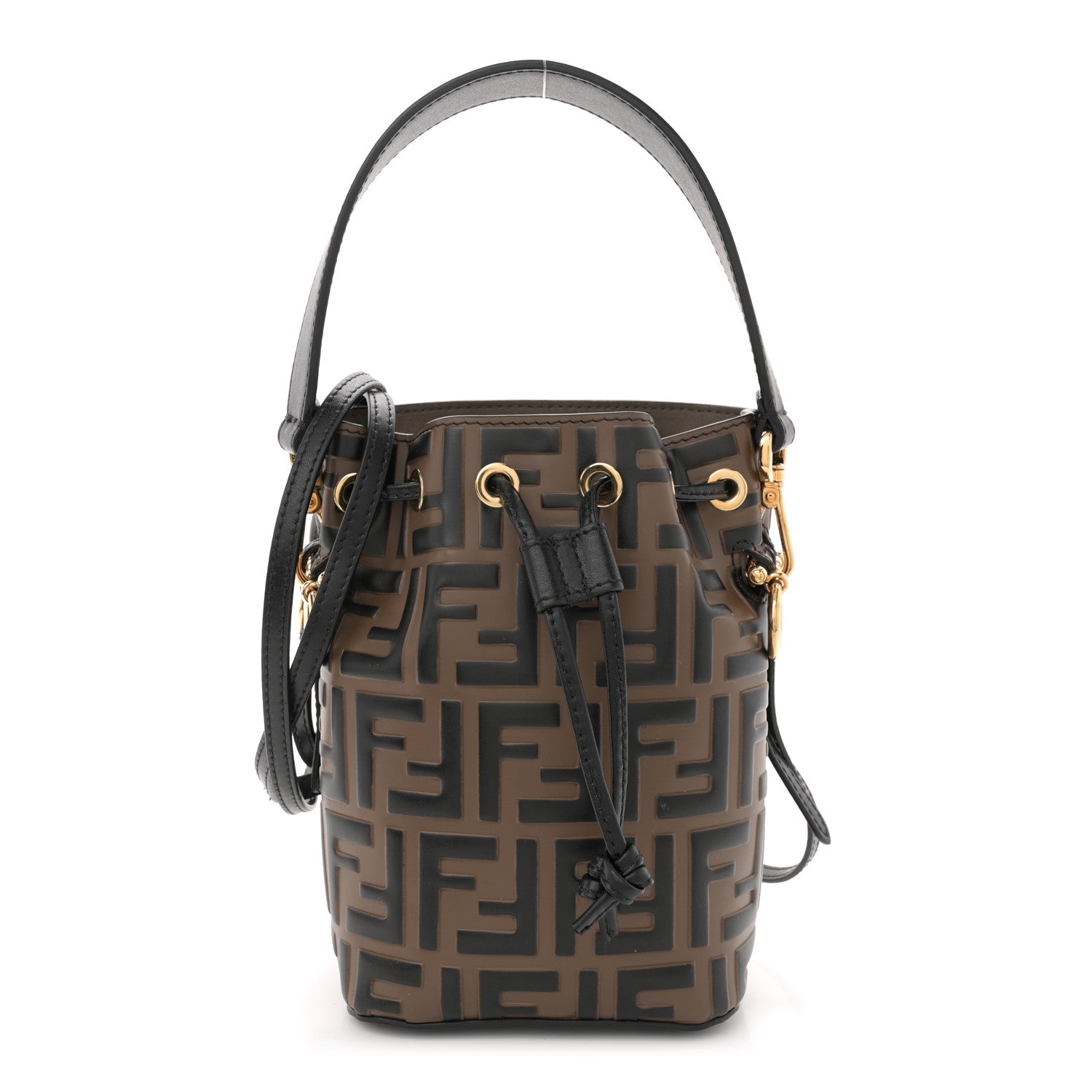 Fendi Vitello Liberty F is Fendi Bi-Color FF 1974 Embossed Mini Mon Tresor Bucket Bag Maya Black 1 of 10