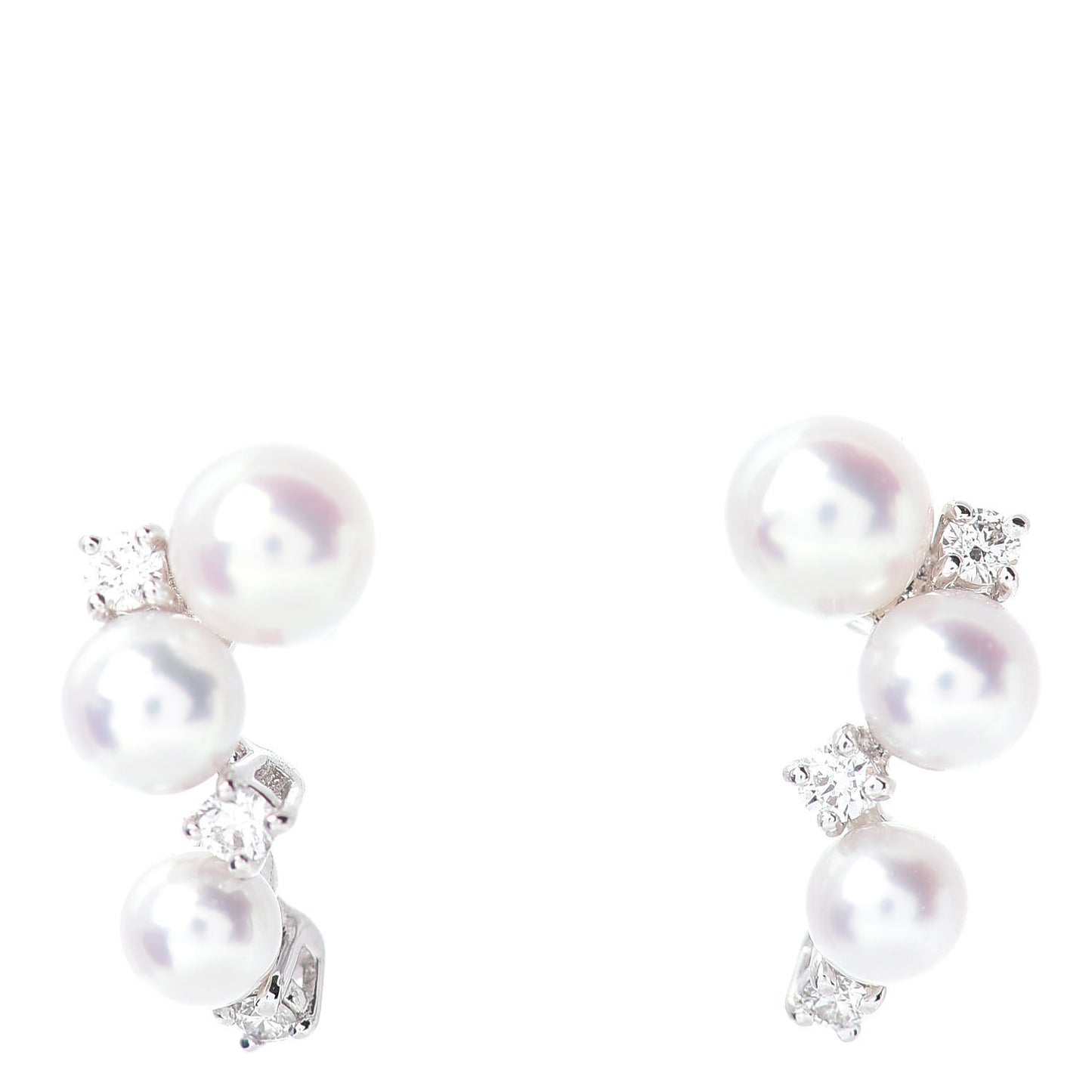 18K White Gold Diamond Akoya Pearl Cluster Earrings