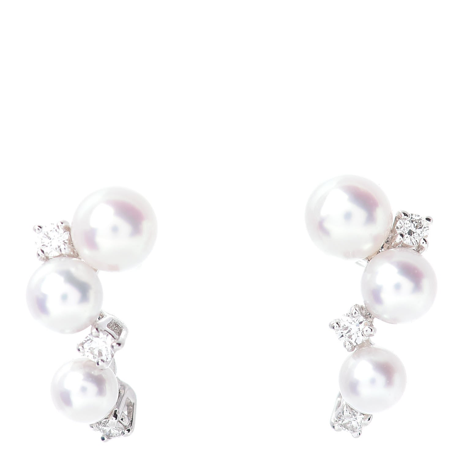Mikimoto 18K White Gold Diamond Akoya Pearl Cluster Earrings 1 of 4