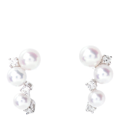 Mikimoto 18K White Gold Diamond Akoya Pearl Cluster Earrings 1 of 4
