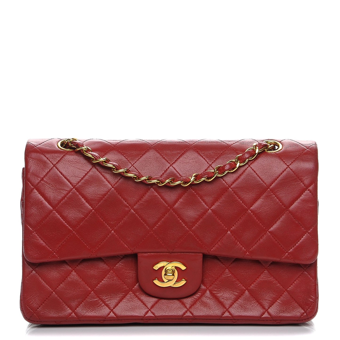 Lambskin Quilted Medium Double Flap Red
