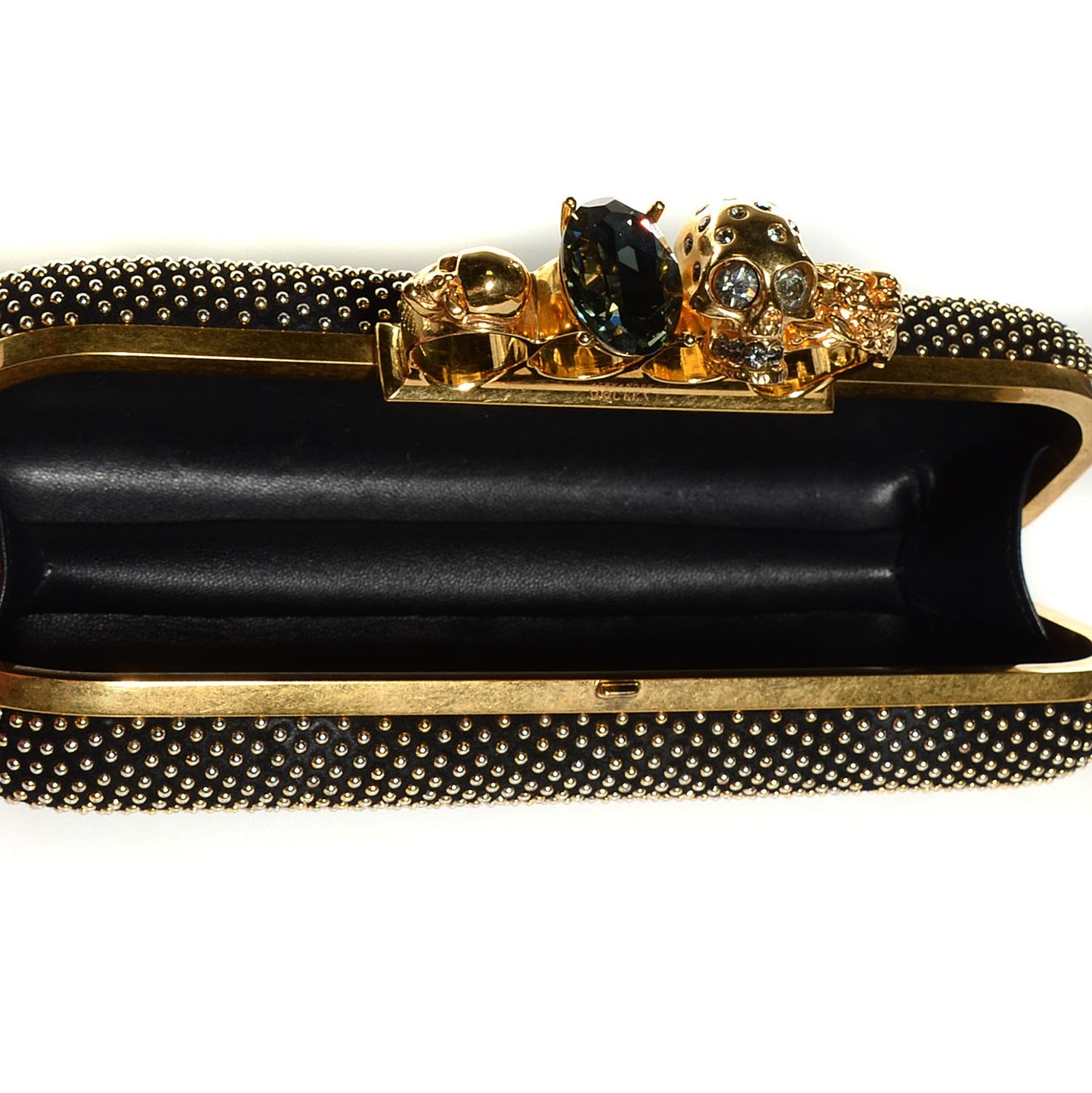 Calfskin Studded Skull Knuckle Box Clutch Black