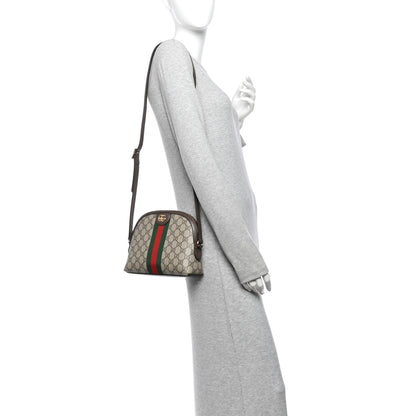 Gucci GG Supreme Monogram Textured Dollar Calfskin Web Small Ophidia Dome Shoulder Bag Beige Ebony New Acero 2 of 11