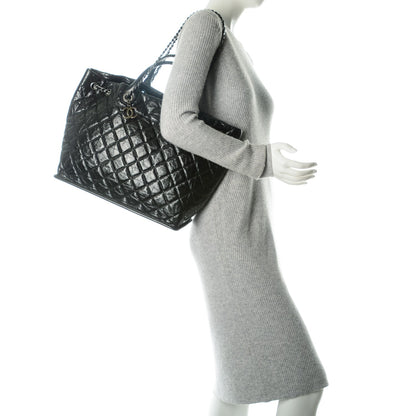 Chanel Glazed Calfskin Quilted Drawstring Shopping Tote Black 2 of 7