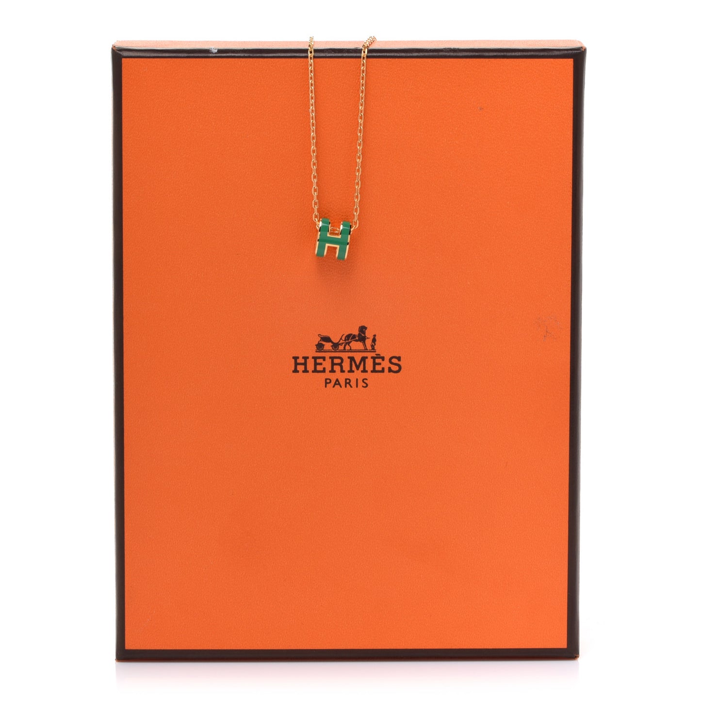 Lacquered Gold Mini Pop H Pendant Necklace Malachite