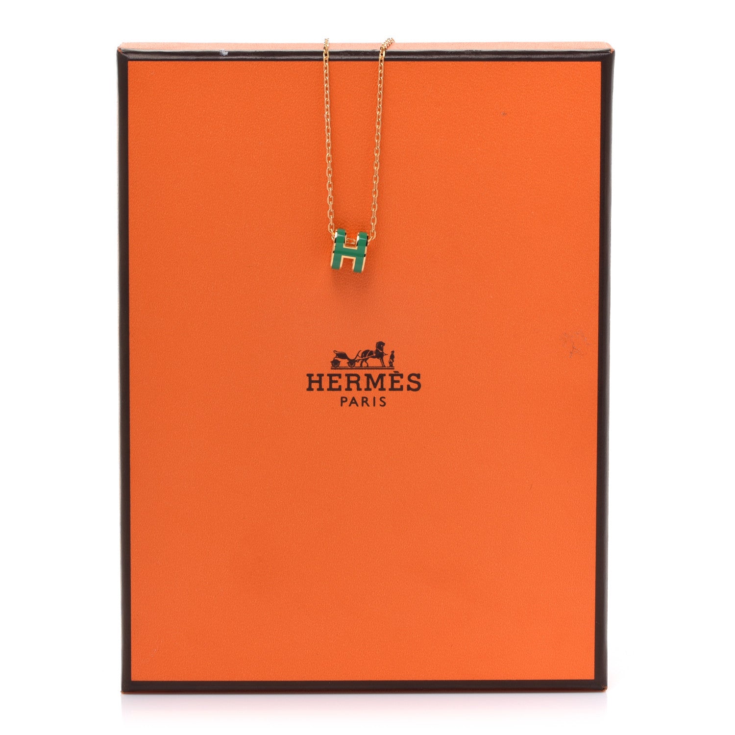 Hermes Lacquered Gold Mini Pop H Pendant Necklace Malachite 7 of 7