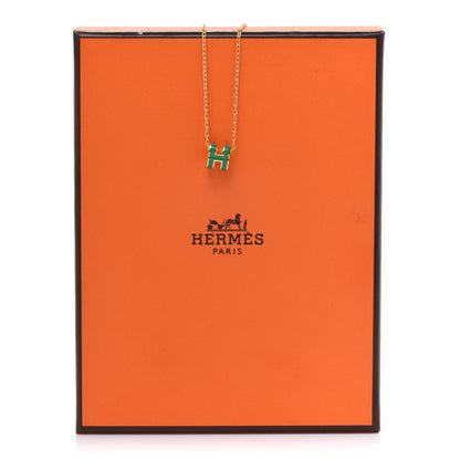 Hermes Lacquered Gold Mini Pop H Pendant Necklace Malachite 7 of 7