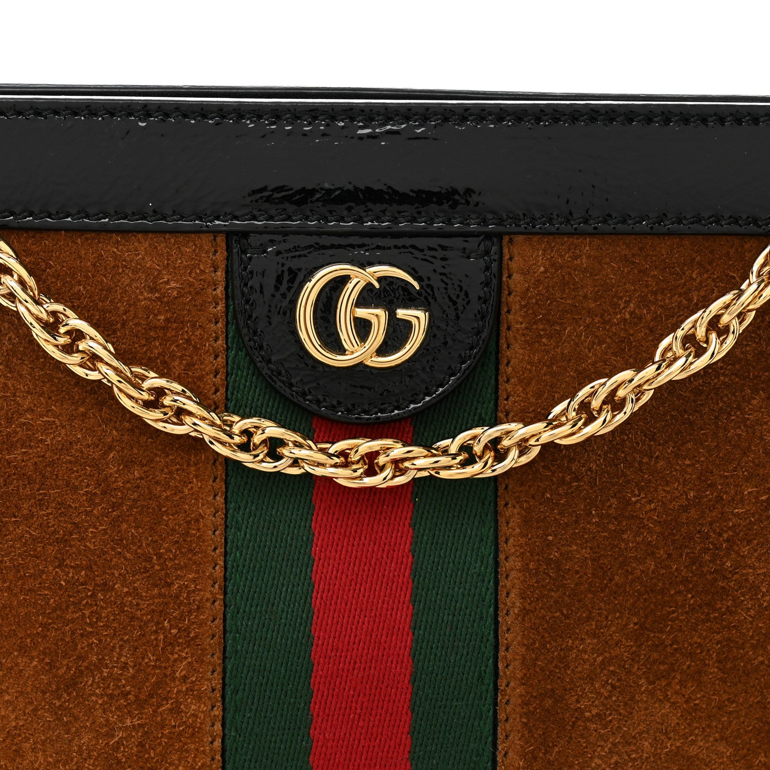 Gucci Suede Patent Web Small Ophidia Chain Shoulder Bag Nocciola Black 8 of 10