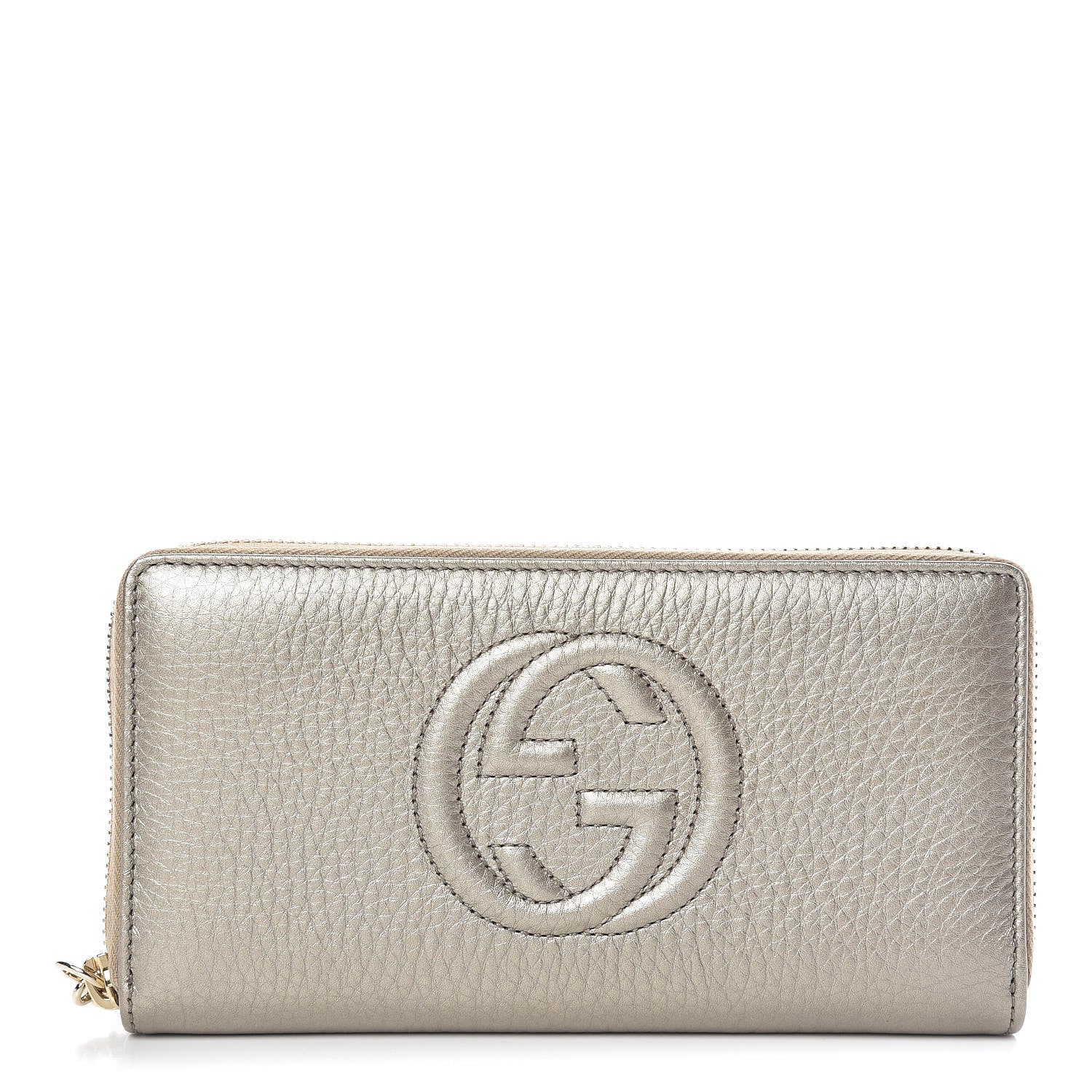 Gucci Metallic Pebbled Calfskin Soho Zip Around Wallet Golden Beige 1 of 8