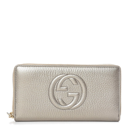 Gucci Metallic Pebbled Calfskin Soho Zip Around Wallet Golden Beige 1 of 8